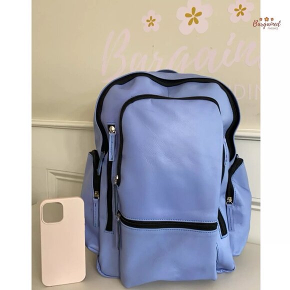 New Unbranded Genuine Blue Smooth Leather Medium Backpack - Picture 5 of 12
